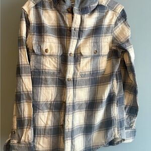 Old Navy Men's Blue and Cream Plaid Flannel Shirt with hood size S